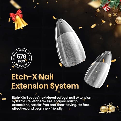 Beetles Gel Nail Tips 576Pcs Pre-shape Short Almond Etch-X Nail Tips,12 Sizes Soft Acrylic False Nail Tips Half Matte Full Cover Easy DIY Press On Nail Extensions Art Salon Gift Set for Women thumbnail 7