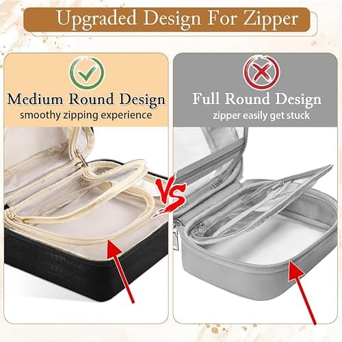 ZQQZAN Travel Makeup Bag - Large Capacity Cosmetic Bag with Makeup Brush Bag, Leather Makeup Travel Case Open Flat Makeup Case, Cute Makeup Organizer Bag for Women Girls, Black thumbnail 4