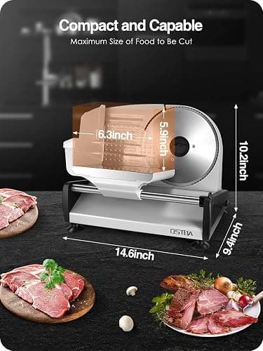 OSTBA Electric Deli Meat Slicer, 200W Food Slicer with 0-15mm Adjustable Thickness, 7.5” Removable Stainless Steel Blade & Food Carriage, Child Safety Lock, Easy to Clean - For Home Use thumbnail 3