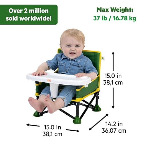 Bright Starts John Deere Pop 'N Sit Portable Booster Chair, Floor Seat, Indoor/Outdoor Use, Compact Fold, Green and Yellow, 6 Mos - 3 Yrs thumbnail 3
