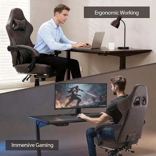 Dowinx Gaming Chair Breathable PU Leather Gamer Chair with Footrest Massage Lumbar Support, Big and Tall Ergonomic Reclining Computer Chair with Pocket Spring Cushion for Adults Teens (Brown) thumbnail 8