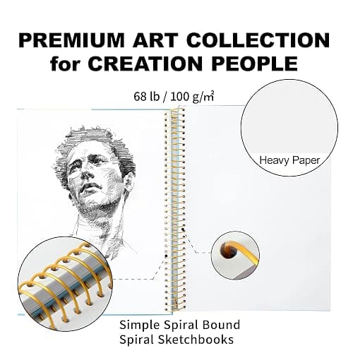 Yoment 9"x12" Hardcover Sketchbook for Drawing，120 Sheets，100GSM | Blue,Spiral Bound Sketch Pad Premium Art Sketchbook Artistic Drawing Paper Pad for Kids Adults Beginners Artists thumbnail 6