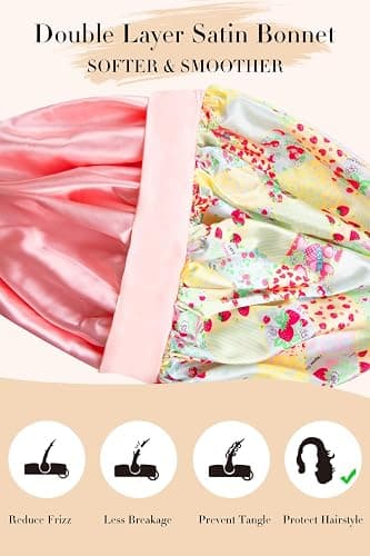 Vettres Double Layer Silk Bonnet with Tie Satin Lined Sleep Cap Hair Cover for Women's Curly Braids Natural Hair thumbnail 5