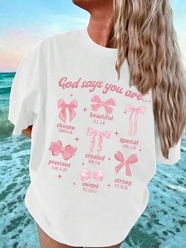 QJQ Girl's Cute Graphic T Shirts Short Sleeve Crewneck Tees Summer Trendy Preppy Tops Clothes - Image 1