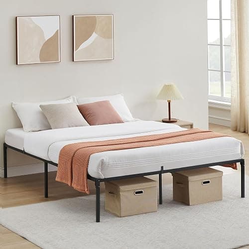 SunnyFurn Queen Bed Frame,14 Inch Queen Size Metal Bed Frames, Heavy Duty Steel Slat, No Box Spring Needed, Mattress Foundation, Easy Assembly, No Noise and No Shaking thumbnail 4