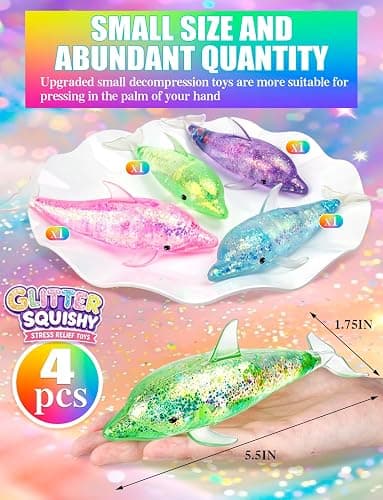 4Pack Dolphin Sugar Stress Balls Cute Glitter Dolphins Fidget Toys for Kids Adults, Soft Sea Animals Sensory Toys for Stress Relief Party Favors Easter Basket Stuffers thumbnail 2