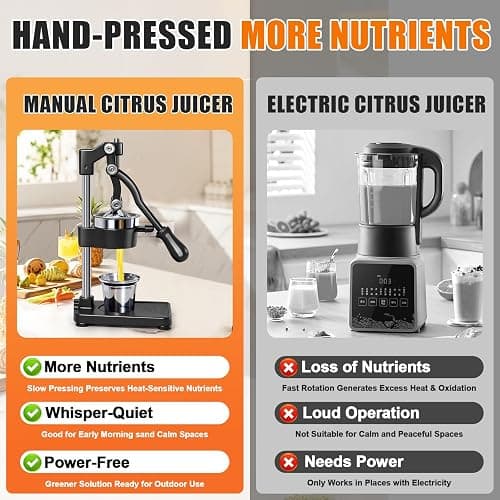 Manual Cast Iron Citrus Juicer,Commercial Hand Press,Heavy Duty Countertop Squeezer for Fresh Orange Lemon Juice,Stable When Pressed,Easy to Use & Clean (black) thumbnail 5