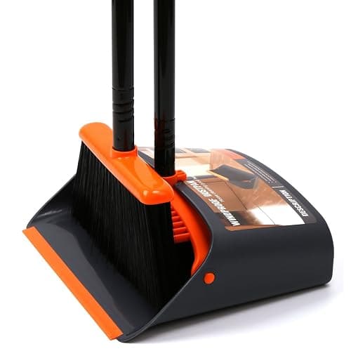 TreeLen Broom and Dustpan Set with 52" Long Handle for Home Kitchen Room Office Lobby Floor Use Upright Stand Up Stand Up Broom with Dustpan Combo - Image 1