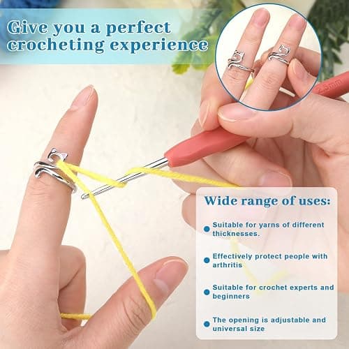 FOUSNOW 5 Pcs Crochet Ring, Adjustable Crochet Tension Rings, Yarn Ring for Finger Knitting Loop Accessories Tools, Yarn Rings for Women Mother Grandma thumbnail 6