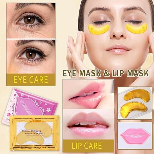 30 Pairs 24K Gold Eye Masks & Lip Masks, Crystal Collagen Gel Under Eye Patches for Puffiness and Dark Circles, Hangover Kit, Bulk Gifts, Party Favors Adults, Bachelorette Party Accessories, Skincare thumbnail 2