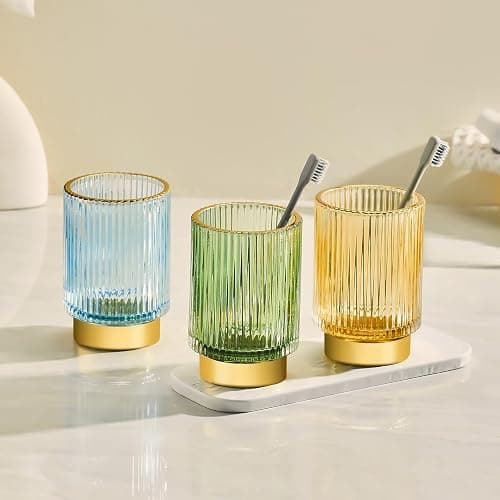 LEICURACE Makeup Brush Holder Organizer,Toothbrush Holders,Desk Pen Pencil Holder,Multifunctional Vintage Glass Brush Cup（L/Green/A3-6-US） thumbnail 5