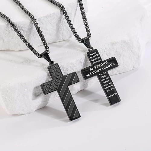 DuoDiner Stocking Stuffers Christmas Gift-18+2 Inch Cross Necklace Bible Verse Stainless Steel American Flag Pendant Chain for Men Boys Cross Jewelry Gift thumbnail 4