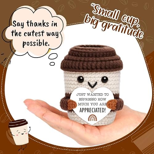 OCCdesign Mini Appreciation Gift for Women Men Coworkers Teachers Boss Nurses Handmade Crochet Coffee Cup Thank You Gift for Friends Roommates Staff Employees Volunteers Birthday Office Desk Decor thumbnail 4