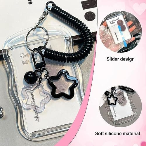 IPEWOEF 1Pcs Cute Photocard Holder Keychain Kpop Photo Card Holder Star Wave Photocard Keychain Transparent Pc Holder Creative Photocards Holder for Bus Student Card Photo Protector thumbnail 4