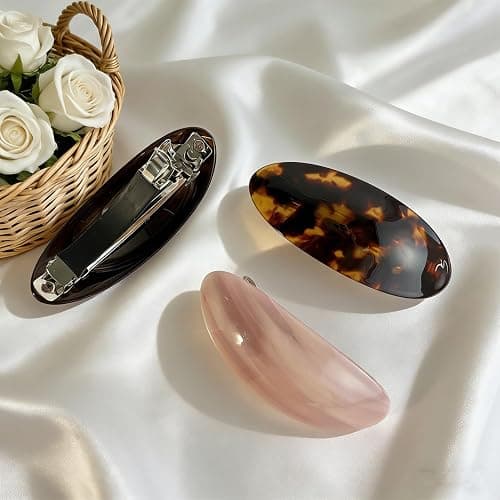 3PCS French Hair Barrettes for Women Large Acetate Ponytail Barrette Tortoise Shell Hair Barrettes Vintage No Slip Hair Accessories Gifts for Women Girls Thick Hair thumbnail 4