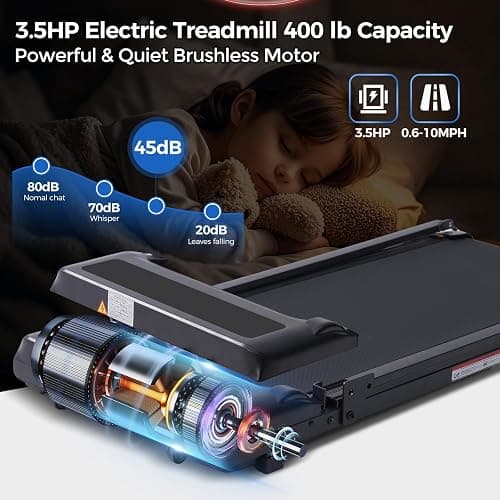 Walking Pad Treadmill with Handle Bar, Compact Portable Treadmills for Home Small, Electric Walking Pads with Handles, 3.5HP Quiet and LED Display, 400 LBS Capacity thumbnail 5