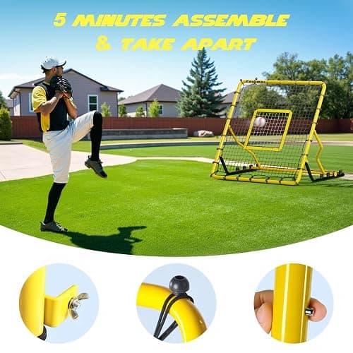 Baseball Rebounder Net,4x4.5FT Multi-Sport Pitch Back Rebounder Steel Frame with 4 Adjustable Angles, 40pcs Bungees Soccer, Volleyball&Lacrosse Trainer for Solo Fielding,Pitching and Reflex Training thumbnail 3