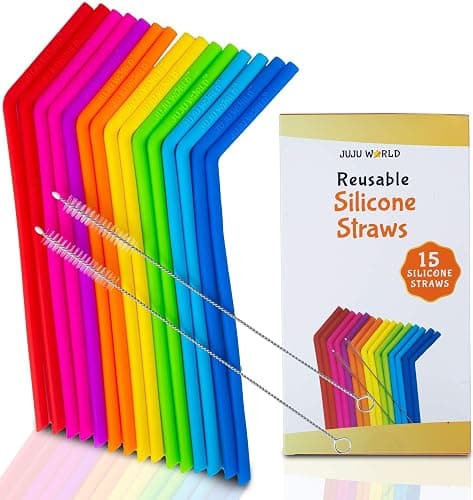 15 FITS ALL TUMBLERS STRAWS - Reusable Silicone Straws for 30 and 20 oz Yeti - Flexible Easy to Clean + 2 Cleaning Brushes - BPA Free, No Rubber Taste Drinking - Best Value for Money Pack thumbnail 7