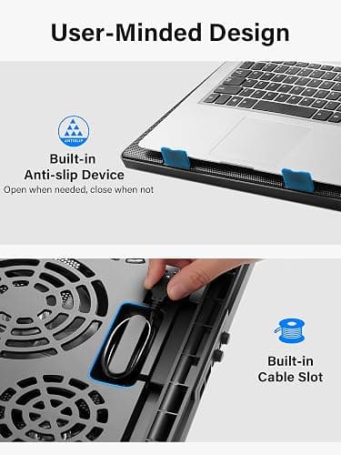 Kootek Laptop Cooling Pad, Laptop Cooler with 5 Quiet Fans for 12"-17" Computer PC Notebook Gaming Laptop Fan, Height Adjustable Laptop Cooling Stand Laptop Accessories, Blue thumbnail 5