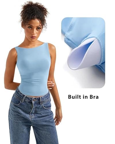 SUUKSESS Women Padded Open Back Boat Neck Tank Tops Double Lined Basic Shirts thumbnail 3