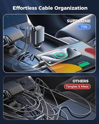 SUPERONE Smaller 4 in 1 Retractable Car Charger with Dual Type C Cords, 69W Fast Retractable USB C Car Charger, Car Accessories Car Chargers for iPhone 17 16 15 14 13 12 Galaxy Pixel thumbnail 2