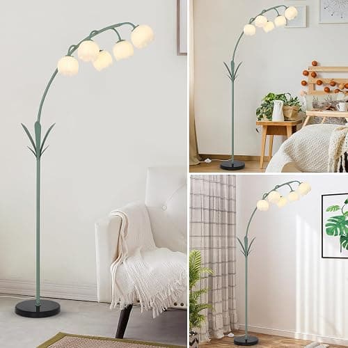 HMVPL Arc Floor Lamp for Living Room, Flower Floor Lamp with 5 G9 LED Bulbs, Foot Switch, Green Floral Standing Lamp with Acrylic Shade, Curved Tall Lamp for Living Room Bedroom Corner Kids Reading thumbnail 7