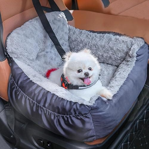Oiilores Dog Car Seat for Small Dogs, Washable Pet Booster Car Seats with Clip-On Safty Leash, Comfy Deluxe Plush Carseat with Storage Pockets, Puppy Travel Carrier Bed for Dogs Under 25 lbs, Grey - Image 1