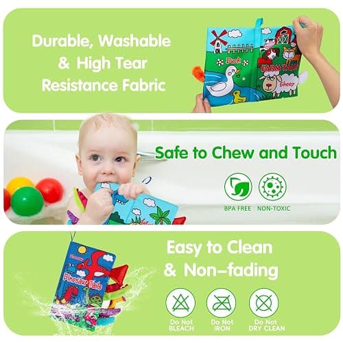 2PCS Soft Crinkle Touch Feel Cloth Books for Infant Baby 0-3-6-12-18 Months | High Contrast Interactive Sensory Busy Travel Early Development Car Seat Stroller Toys Montessori Newborn Gift for Boys Girls thumbnail 5