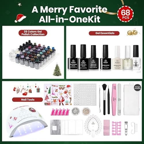 Beetles Christmas Gel Nail Polish Kit 68 Pcs with U V Light - 35 Color Gel Nail Kit Gifts for Teens Girls Women Soak Off Emotional Spectrum Red Winter Manicure Nails Decoration Tool Home DIY Set thumbnail 3