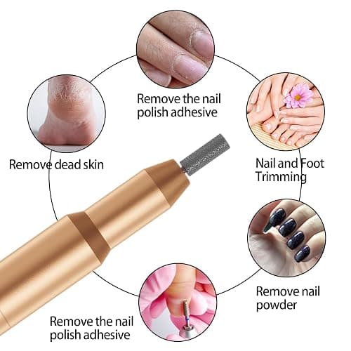 Nail Drill Kit Electric Rechargeable Set Cordless Nail Art Grinding Machine Compact Professional Nail File for Gel Manicure Pedicure Polishing Tool Household,Nail Removal Machine (Golden) thumbnail 7
