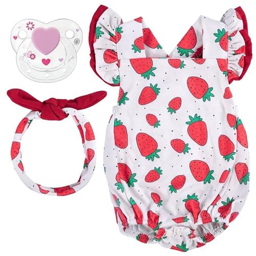 JIZHI Reborn Baby Doll Clothes for 17- 22 Inch Baby Doll Strawberry Clothes Outfits with Pacifier Newborn Girl - Image 1