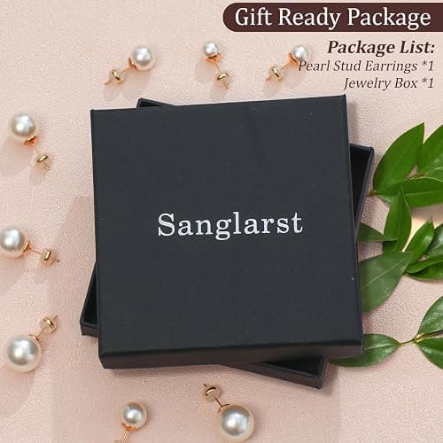 Sanglarst 4 Pairs Pearl Stud Earrings Sterling Silver Earring Set | 14K Plated Gold Hypoallergenic Earring stud Large size Round pearl 8mm-14mm Set Earrings for women thumbnail 6