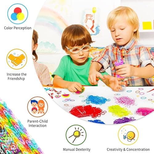 INSCRAFT 17500+ Rubber Loom Bands with 3 Layer Pink Container, 28 Colors, 600 S-Clips, 352 Beads, 40 Cartoon Pendant, Bracelet Making Refill Kit for Kids thumbnail 7