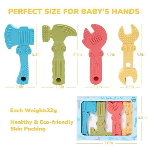 TYRY.HU Baby Teething Toys for Babies 0-6 Months 6-12 Months, BPA Free Silicone Baby Molar Teether Chew Toys, Hammer Wrench Spanner Pliers for Boys Girls, Soft-Textured, Easy to Hold & Clean, 4 Packs thumbnail 3