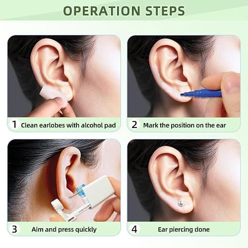 Novopiercing 24 Pcs Ear Piercing Kit: Disposable Ear Piercing Gun Kit with 8 Guns, 8 Pcs Earrings Stud, 8 Pcs Cleaning Pads thumbnail 3