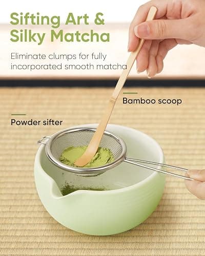 Joiish Matcha Whisk Set, Bamboo Whisk (Chasen), Scoop (Chashaku) & Stainless Steel Sifter, 3-PC Replacement Tool Kit for Matcha Tea Making thumbnail 4