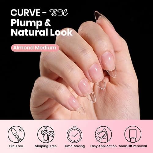 Beetles Gel Nail Tips Curve-EX - Almond Medium, 320pcs 16 Sizes, Etch-X Half Matte Full Cover Soft Acrylic False Press on Nail Tips Easy DIY Nail Extension Art Salon for Curved & Natural Nail Beds thumbnail 3