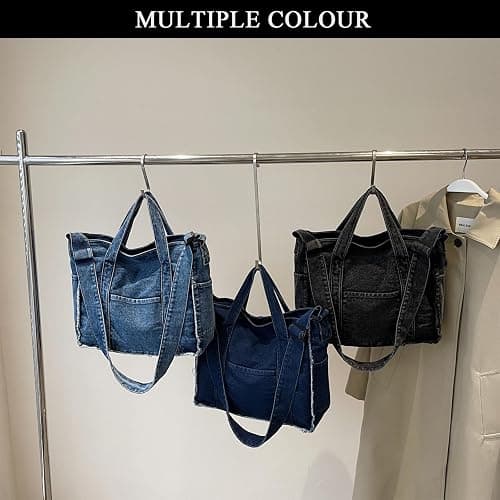 Extolove Denim Tote Bags for Women Jean Purse Casual Denim Handbag Large Capacity Crossbody Shoulder Bag thumbnail 7