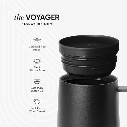Simple Modern Voyager Signature Mug | Travel Coffee Tumbler with 360° Lid and Handle | Ceramic-Lined Insulated Stainless Steel Iced Cold Brew Cup | 12oz, Almond Birch thumbnail 4