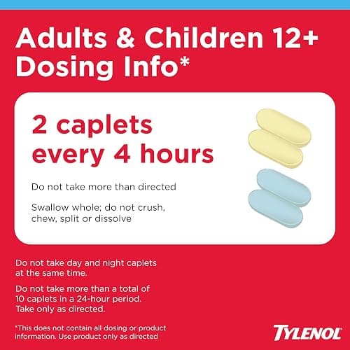 Tylenol Cold + Flu Severe Daytime + Nighttime Cold Medicine Caplets Combo Pack for Multi-Symptom, Cough, Sore Throat, Headache, Nasal Congestion Relief, Acetaminophen, Pain Reliever, 24 Count thumbnail 5