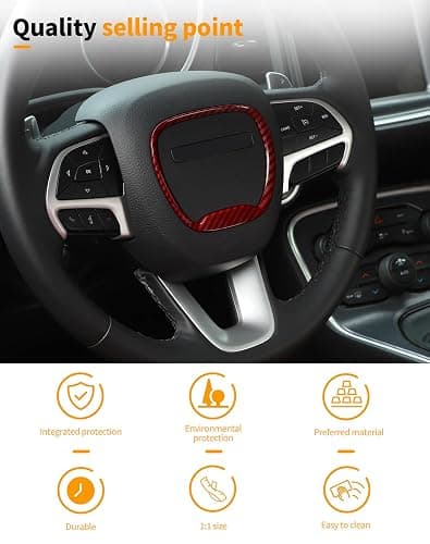for Dodge Challenger/Charger/Durango 2015-2025 Central Control Steering Button Frame Trim Cover Interior Decoration Accessories, Red Carbon Fiber thumbnail 6