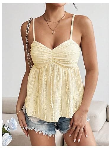 SOLY HUX Women's Peplum Crop Tops Y2K Cute Babydoll Tops Lace Ruched Dressy Casual Spaghetti Strap Going Out Camisole thumbnail 5