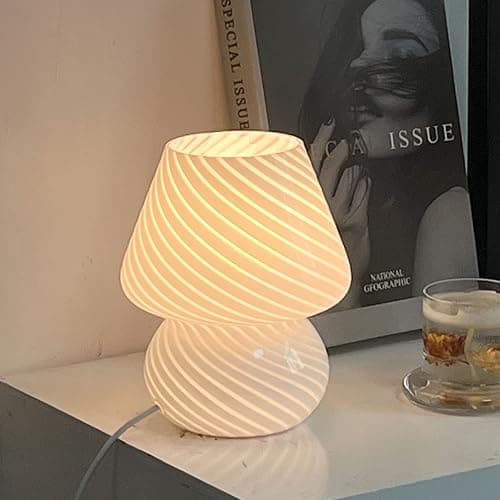 jonong Bedside Lamp Glass Striped Mushroom Table Lamp 110V Creative Gift Night Light (White) thumbnail 6