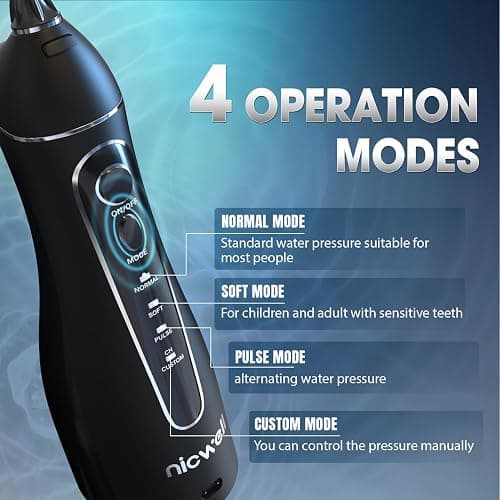 Nicwell Water Dental Flosser Teeth Pick - Cordless Portable 4 Modes Rechargeable Flossers Oral Irrigator IPX7 Waterproof Travel Gum Floss Cleaner Deep Cleaning Flossing Picks for Home Daily Shower thumbnail 3
