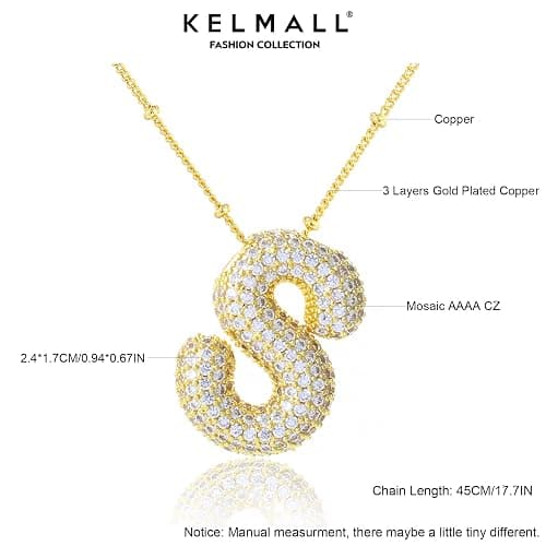 KELMALL Cubic Zirconia Bubble Initial Letter Necklace for Women - Elegant Gold Plated A-Z Alphabet Name Pendant Necklace with Rhinestone - Personalized Gift thumbnail 5