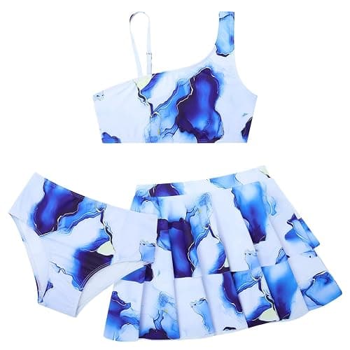 RAISEVERN Girls Swimsuit 3 Piece Bathing Suits Cute Quick Dry Bikini Tankini Sets with Cover Ups Beach Skirt for 5-12 Years - Image 1