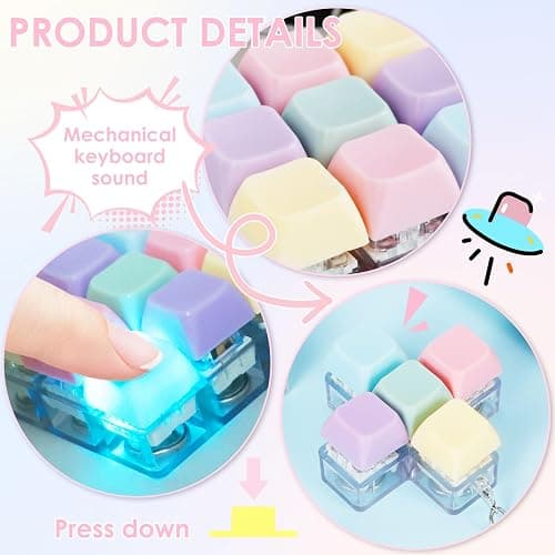 4 Pcs Adult Keyboard Clicker Toys, Portable Mechanical Keyboard Keychain Toy, Decompression Toys, Funny Cube Key Button Stress Relief for Adults Present to Relief Pass Time thumbnail 4