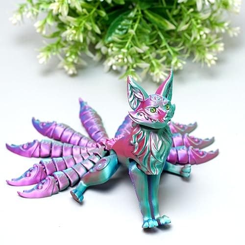 3D Printed Nine tailed fox Model,Flexible Realistic Articulated Animal Fidget Toys,Mystery Figurines Gifts for Easter,Executive Desk Funny Décor and Festival Collectible,Easter Basket Stuffers (PG) thumbnail 6