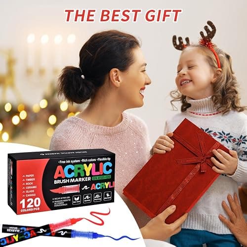 Acrylic Paint Markers Brush Tip 120 Colors, Automatic Ink Control System, Premium Acrylic Paint Pens for Canvas, Rock Painting, Glass, Wood, Ceramic Surfaces, DIY Crafts (Includes Replacement Nibs) thumbnail 8