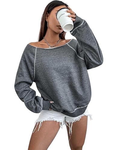 RoseSeek Women's Off The Shoulder Sweatshirts Long Sleeve Pullover Tops Trendy Y2k Fall Tops thumbnail 4
